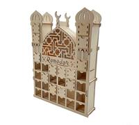 Calendrier du Ramadan en bois avec 30 tiroirs ouvrables et motif de mosquée inspirée de la foi pour une décoration saisonnière
