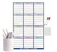 Calendrier effaçable à sec avec marqueurs,calendrier mural effaçable à sec, Calendrier mural réutilisable pour 2025, à et humide de 12 mois pour planifier les horair