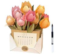 Calendrier émotionnel Tulip 2026, calendrier de bureau floral en forme d'enveloppe avec espace pour notes, mini calendriers créatifs en papier fleur 3D faits main, décoration de bureau (1 PC)