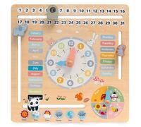 Calendrier en Bois Enfant 6 en 1 - Apprentissage des Mois, Jours, Saisons, Heure, Météo - Jouet Éducatif Motricité dès 3 Ans