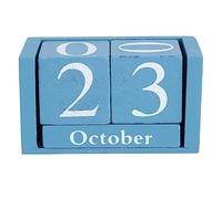 Calendrier en Bois Vintage, Calendrier Perpétuel de Bureau en Blocs Chics, Concept de Temps Cubes en Bois Rustiques Calendrier Mois Affichage de la Date Décoration de Bureau à Domicile(Bleu)