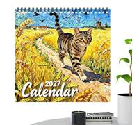 Calendrier en forme de chat - Décoration parodie chef-d'œuvre | Kitty - Planificateur d'œuvres d'art vintage - Style peint - Suivi du calendrier quotidien - Organisez les plans mensuels