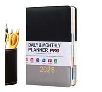 Calendrier et planificateur 2026 - Agenda journalier avec couverture en cuir A5 - Agenda journalier mensuel 2026 - Pour hommes et femmes, école, maison, bureau, salle de classe, travail et