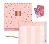 Calendrier familial 2026 - Matilda Myres - 5 colonnes - Planificateur mural à suspendre - 30 cm x 30 cm - Agenda mural familial mensuel pour cinq personnes - Rose