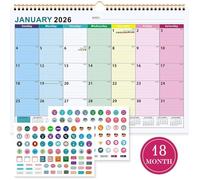 Calendrier Familial de Janvier 2026 à Juin 2027,A4 calendar mural muraux mensuel de bureau,agenda planning organisateur familial.