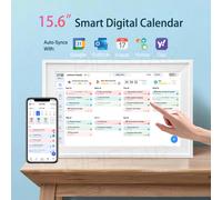 Calendrier familial numérique WiFi 15.6 pouces, écran tactile intelligent, tableau des tâches, planificateur mural montable sur le bureau, calendrier numérique white