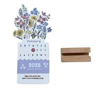 Calendrier floral 2025 - Calendrier floral 2025 - Calendrier en forme de vase avec base en bois - Calendrier artistique - Planificateur de calendrier mensuel amovible pour l'école à la maison