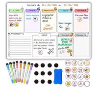 Calendrier Frigo Magnétique en Français 42x28cm Effaçable avec Accessoires MEMO