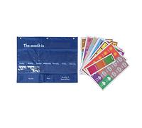 Calendrier hebdomadaire élémentaire avec poche météo, tableau d'apprentissage à domicile en classe, matériel pédagogique en PVC de 24 x 18 pouces, comprend 98 cartes lumineuses