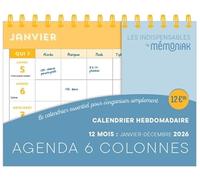 Calendrier hebdomadaire janvier-décembre 2026 - Agenda 6 colonnes