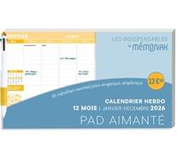 Calendrier hebdomadaire janvier-décembre 2026 - Pad aimanté avec stylo 4 couleurs