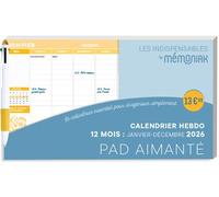 Calendrier hebdomadaire janvier-décembre 2026 - Pad aimanté avec stylo 4 couleurs