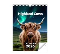 Calendrier Highland Cattle - Planificateur mural 28 cm en papier 2026 | Calendrier mensuel d'art écossais | Le design rustique du bétail britannique assure l'organisation de la maison et du bureau