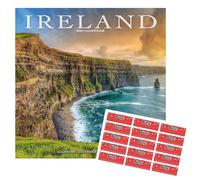 Calendrier Irlande 2026 | Calendrier mural carré | 16 mois | avec autocollants organisationnels