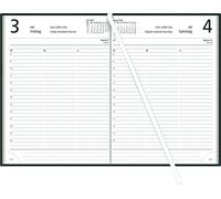 Calendrier livre noir 2026 - calendrier de bureau 14,5x21 cm - 1 jour sur 1 page - couverture cartonnée, papier recyclé - division des heures 7 - 19 - 876-0721