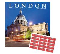 Calendrier Londres 2025 | Calendrier mural carré | 16 mois | avec autocollants organisationnels