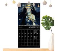 Calendrier lunaire 2024, astrologie 2024, art mural, déesse, pleine lune, tracker, décorations d'astrologie suspendues, calendrier de phases sûr et décoratif pour l'étude, le salon, le bureau