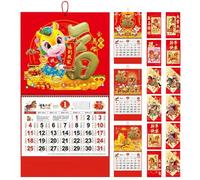 Calendrier lunaire année du cheval 2026 68 x 37 cm avec 12 enveloppes rouges, planificateur mensuel quotidien zodiaque chinois cadeau fête printemps livre programme mural (papier 370 g)