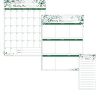 Calendrier magnétique effaçable à sec, ensemble de 3 Greenery Monthly & Weekly Planner, Notes, objectifs, liste d'épicerie et de choses à faire, organisateur de planificateur pour la cuisine familiale