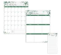 Calendrier magnétique effaçable à sec, ensemble de 3 Greenery Monthly & Weekly Planner, Notes, objectifs, liste d'épicerie et de choses à faire, organisateur de planificateur pour la cuisine familiale