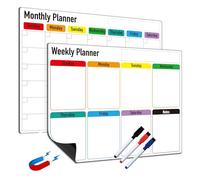 Calendrier magnétique effaçable à sec pour réfrigérateur : lot de 2 à 37,1 x 29,6 cm - Planificateur mensuel et hebdomadaire magnétique pour tableau blanc, organiseur familial et tableau de