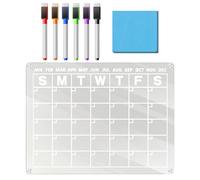 Calendrier magnétique en acrylique pour réfrigérateur | Calendrier mural en acrylique effaçable à sec | Planificateur hebdomadaire avec 6 marqueurs pour décoration d'intérieur, cuisine, appartement
