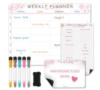 Calendrier Magnétique Frigo Sakura | Pack 3 : Tableau Semainier, Liste de Courses, Pense-Bête | Organisateur Familial | Planning des Tâches | Planner Aimanté Puissant | Ardoise Effaçable Facilement