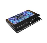 Calendrier maya ancien violet doré motif fleur de vie en cuir PU et acier inoxydable porte-cartes de visite, porte-cartes de crédit, portefeuille fin unisexe pour cartes de visite