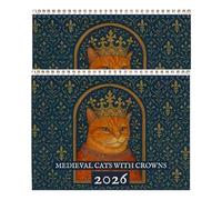 Calendrier médiéval 2026-12 mois d'art félin royal, peintures de chat de style Renaissance, cadeau fantaisiste pour les amateurs de chats, cadeau unique d'éléphant blanc à suspendre, 2 pièces