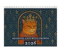 Calendrier médiéval 2026-12 mois d'art félin royal, peintures de chat de style Renaissance, cadeau fantaisiste pour les amateurs de chats, cadeau unique d'éléphant blanc à suspendre, 1 pièce