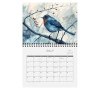 Calendrier mensuel 2025 avec oiseaux, calendrier mural de 12 mois de planification mensuelle et hebdomadaire, calendrier décoratif pour cuisine, salle d'étude, idées cadeaux pour les amoureux des