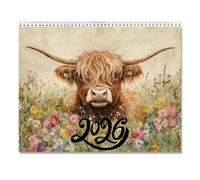 Calendrier mensuel 2026 à détacher en forme de vache pour changement de date rapide et organisation du bureau avec marquages de vacances et images artistiques