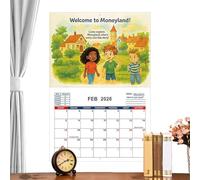 Calendrier mensuel 2026 pour avec illustrations colorées et concepts de gestion de l'argent de janvier à décembre 2026 avec illustrations colorées