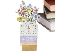 Calendrier mensuel, calendrier de bureau, calendrier Bloomy Flower avec socle en bois - Calendrier de table amovible, design créatif pour la table