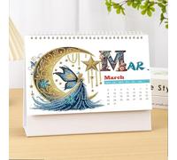 Calendrier mensuel de bureau - Organisateur de calendriers de bureau, peinture artistique, gemmes, planificateur du 12 de janvier 2026 à décembre pour l'école de planification des voyages