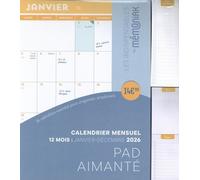 Calendrier mensuel janv-déc 2026 - Pad aimanté avec stylo 4 couleurs