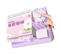 Calendrier miniature combiné 2026, violet | Planificateur de bureau peu encombrant, bloc-notes, papier à lettre
