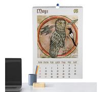 Calendrier mural 2024 - Motif chouettes - Calendrier mural 2024 - Avec peintures amusantes de hiboux médiévaux - 30 x 21 cm - Planificateur familial - 30 x 21 cm