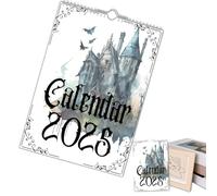 Calendrier Mural 2025 | 12 Mois Calendrier Scolaire Château | Agenda Gothique Chauve-Souris Sorcière pour Organisation Vacances Planning Familial Maison École