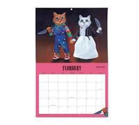 Calendrier mural 2025 amusant - Calendrier chat 2025, calendrier mensuel Scaredy Cat | 12 mois type mural inversé, planificateur pour bureau, maison et école, design facile à accrocher