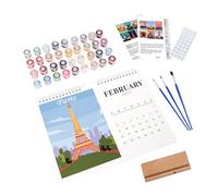 Calendrier mural 2025, calendrier de paysage de la nation de peinture par numéros, calendrier de bureau à faire soi-même 2025 avec pinceau et peinture acrylique, calendrier mensuel 2025 pour la maison