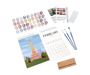 Calendrier mural 2025, calendrier de paysage de la nation de peinture par numéros, calendrier de bureau à faire soi-même 2025 avec pinceau et peinture acrylique, calendrier mensuel 2025 pour la maison