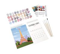 Calendrier Mural 2025 - Calendrier Mensuel Avec Chiffres De Peinture, Comprend Un Pinceau De Peinture Acrylique | Bricolage Dessin Animé Animal Paysage Maison Bureau École Bureau Décoration