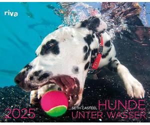 Calendrier mural 2025 chiens sous l'eau avec 12 photographies uniques. Excellent cadeau pour tous les propriétaires de chiens, amoureux des chiens pour Noël, anniversaire