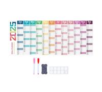 Calendrier mural 2025 coloré effaçable 12 mois, calendrier mural 2025 avec stylo et gomme, planificateur annuel horizontal effaçable à l'eau