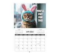 Calendrier mural 2025 créatif en colère avec chats en colère, calendrier mural amusant 2025, 12 mois par page, agenda scolaire 2025 pour amoureux des chats