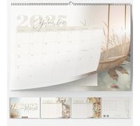 Calendrier mural 2025 - Format A4 - Beige - Avec jours fériés et plan des vacances - Beaucoup d'espace pour écrire des mois - Calendrier familial - 30 x 21 cm - Qualité supérieure - Business Boho