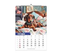 Calendrier mural 2025 motif chiens - Calendrier mural motif carlin mignon | Calendrier mural 2025 avec motif teckel | Planificateur mensuel amusant avec chiots mignons | Calendrier mural 2025 avec
