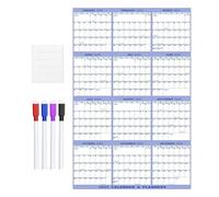 Calendrier mural 2025 réversible mensuel annuel à accrocher au mur, marqueur tableau blanc, calendrier mural 2025 plastifié mensuel annuel avec marqueurs, 96 x 61 cm, autocollant pour mur