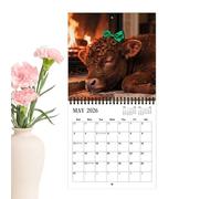 Calendrier mural 2026 - 12 mois avec motif de vache - Décoration de salon - Calendrier annuel 2026 - Pour chambre à coucher, école, bureau, appartement, dortoir, hôtel, salle de classe pour hommes et